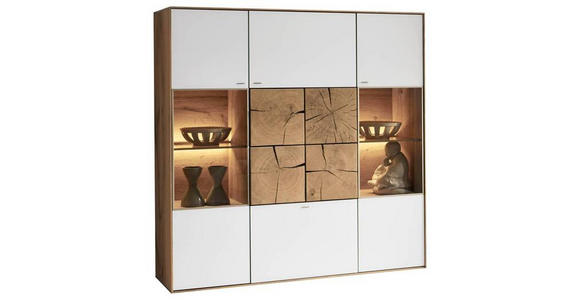 HIGHBOARD Kerneiche vollmassiv Weiß, Eichefarben Befestigungsmaterial Lago  - Eichefarben/Silberfarben, Design, Glas/Holz (137/138/39cm) - Valnatura