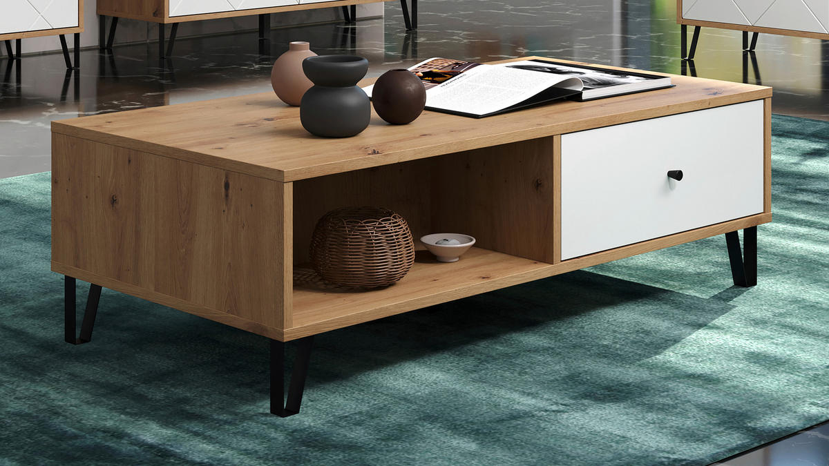 COUCHTISCH 110/60/37 cm TOUCH rechteckig Eiche Artisan, Weiß  - Schwarz/Weiß, Design, Holzwerkstoff/Kunststoff (110/60/37cm) - MID.YOU