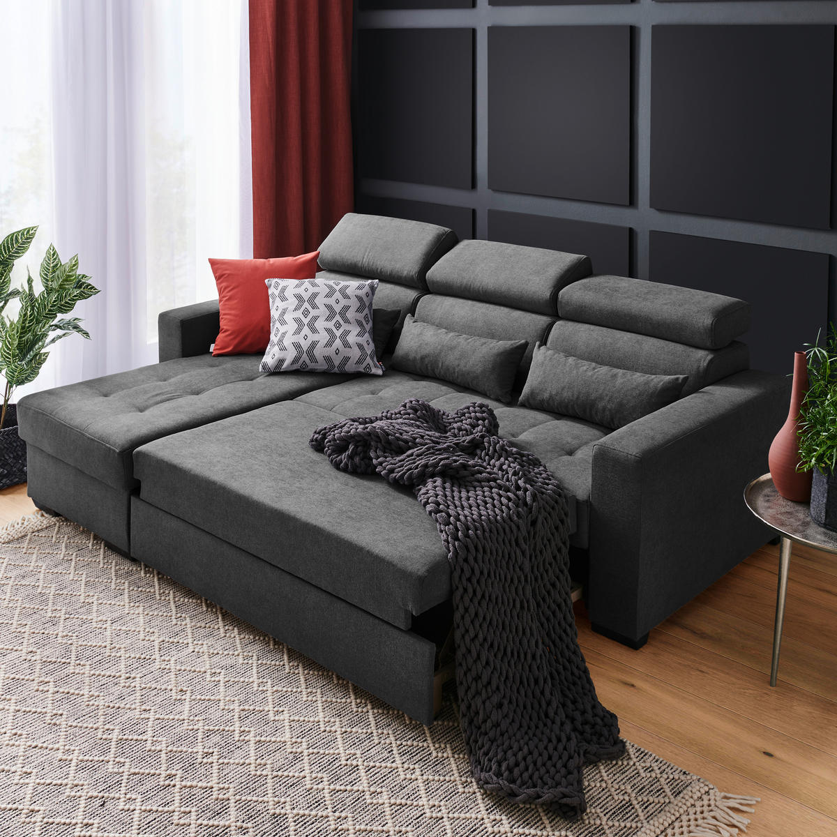 ECKSOFA in Webstoff Graphitfarben  - Schwarz/Graphitfarben, Design, Kunststoff/Textil (179/240cm) - Carryhome