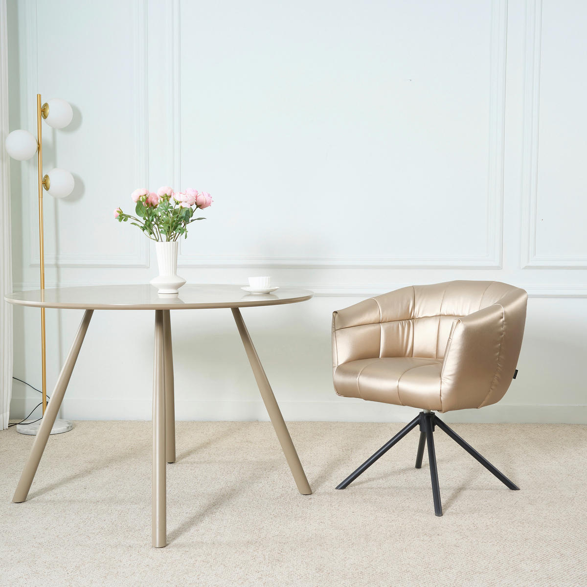 ARMLEHNSTUHL  Sitzfläche 360° drehbar Webstoff  - Champagner/Schwarz, Design, Textil/Metall (67/79/64cm) - Novel