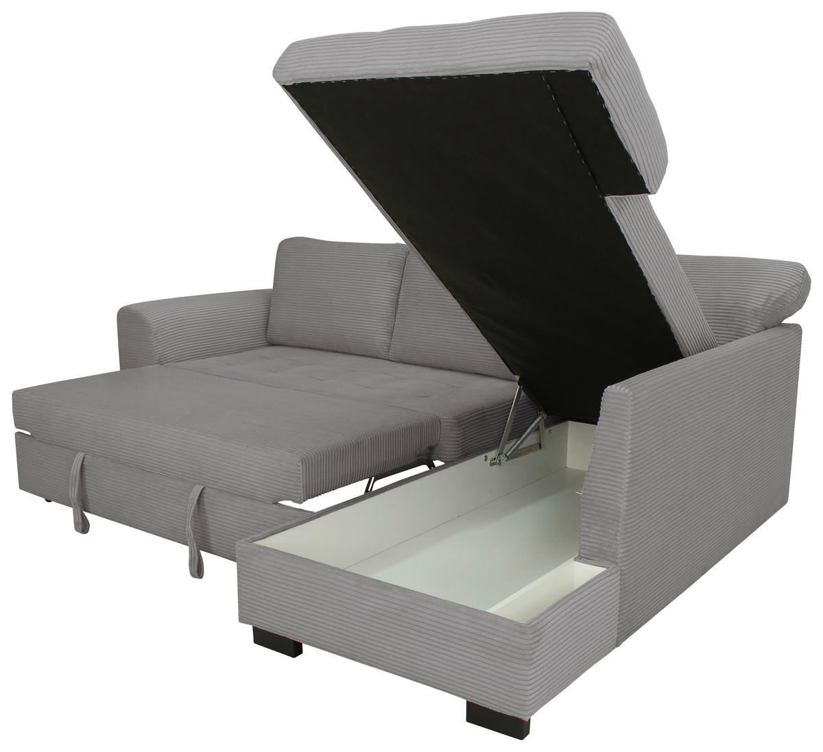 ECKSOFA JOHN Grau Cord Rückenkissen, Bettkasten, Liegefläche im Originalstoff  - Schwarz/Grau, Trend, Kunststoff/Textil (239/178cm) - P & B