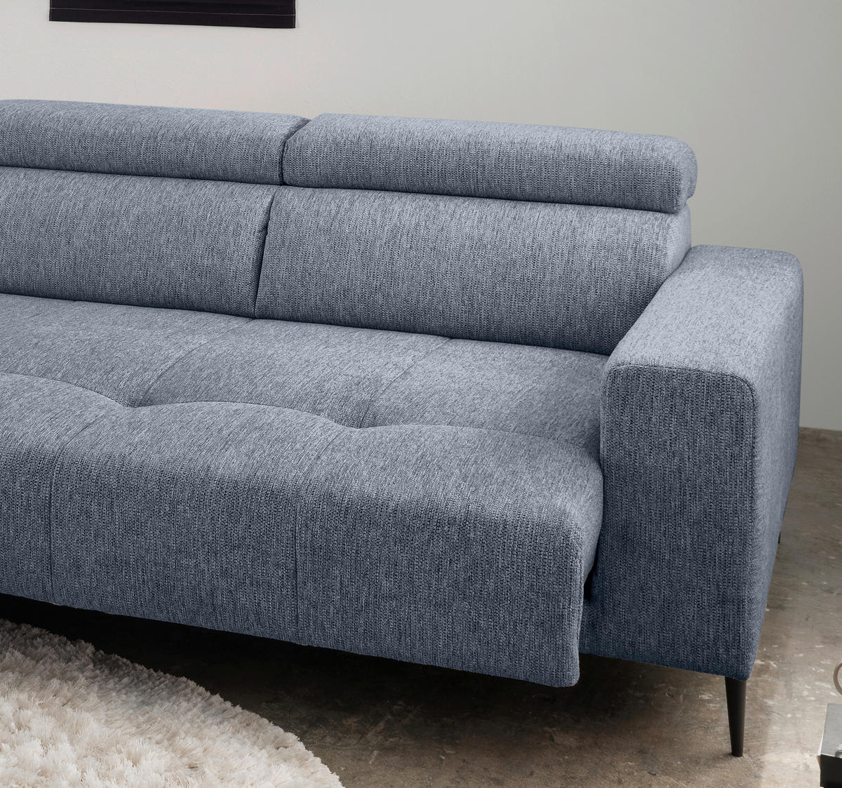 ECKSOFA Hellblau Chenille  - Schwarz/Hellblau, KONVENTIONELL, Textil/Metall (188/276cm) - Livetastic