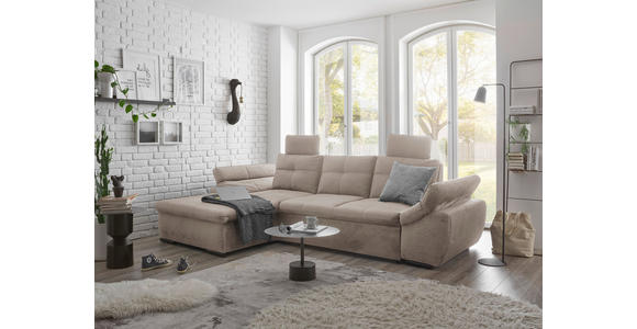 ECKSOFA Creme Mikrovelours  - Creme/Schwarz, KONVENTIONELL, Kunststoff/Textil (170/275cm) - Carryhome