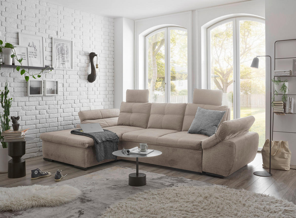 ECKSOFA in Mikrovelours Creme  - Creme/Schwarz, Konventionell, Kunststoff/Textil (170/275cm) - Carryhome