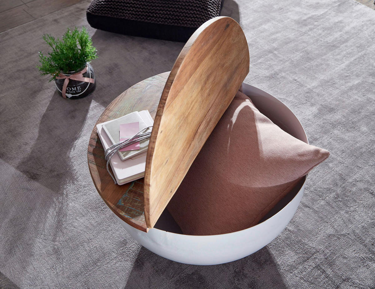 KLUBSKA MIZA, rjava, bela  - bela/rjava, Moderno, kovina/les (60/60/34cm) - MID.YOU
