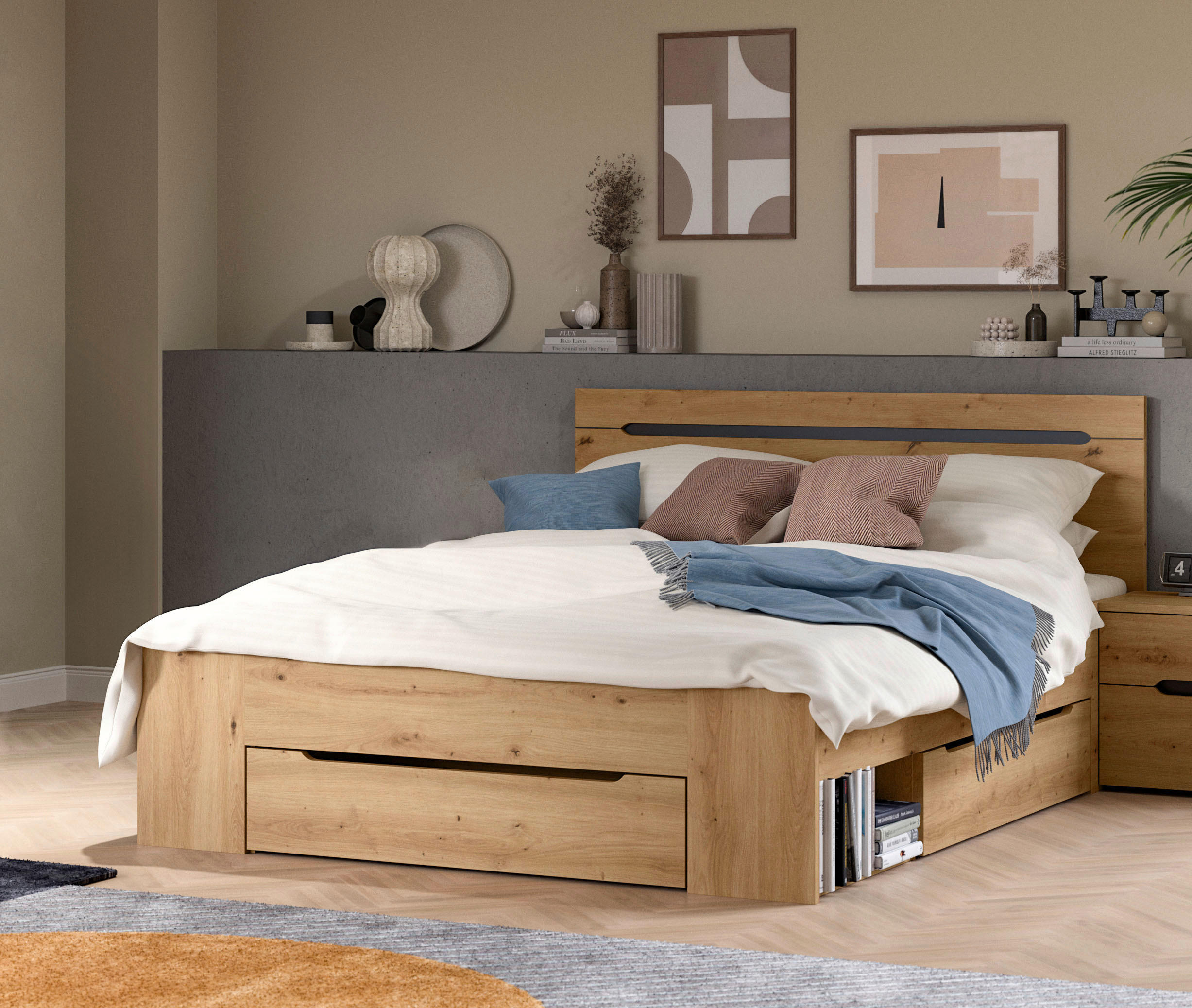 BETT 140/200 cm  in Grau, Eiche Artisan  - Eiche Artisan/Grau, MODERN, Holzwerkstoff (140/200cm) - MID.YOU