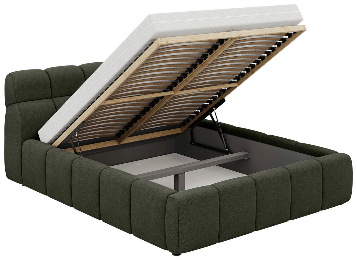 POLSTERBETT Bettkasten, Lattenrost 140/200 cm  in Olivgrün  - Schwarz/Olivgrün, Design, Holz/Kunststoff (140/200cm) - Esposa