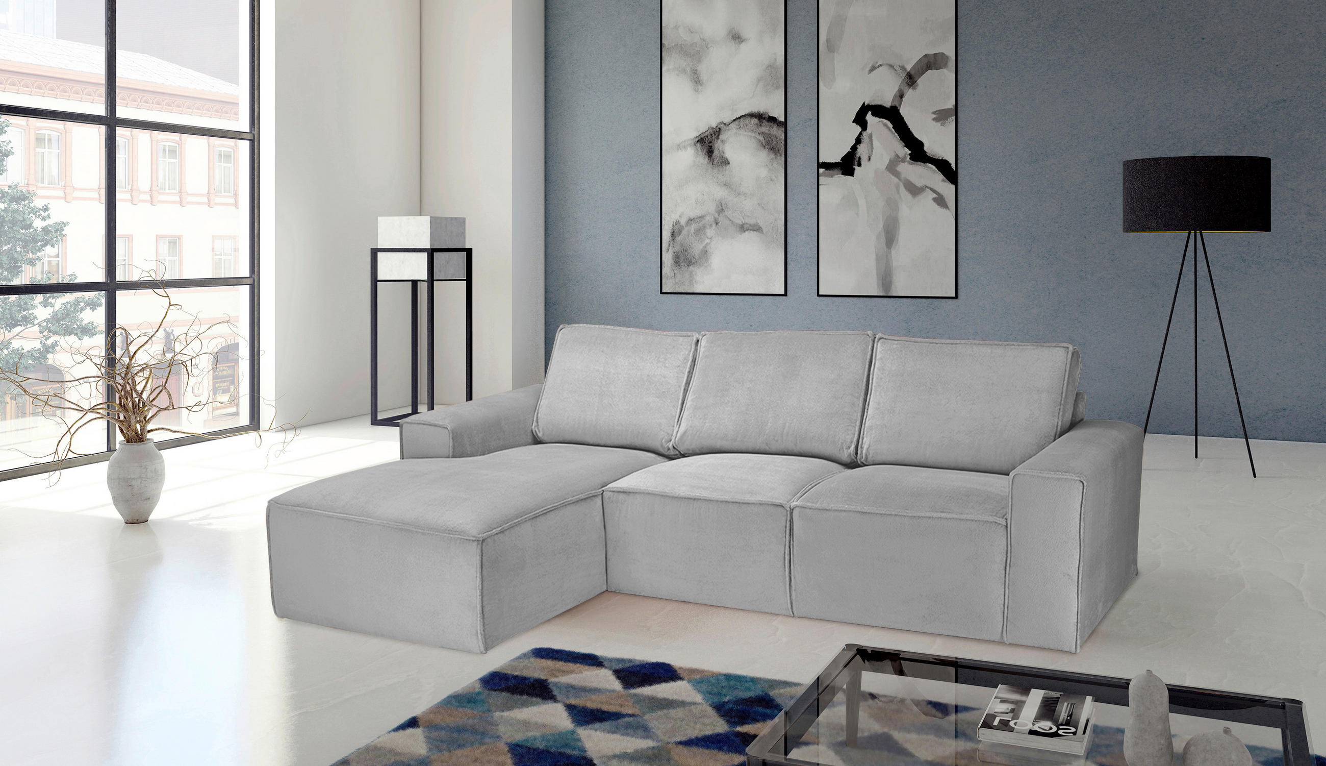 ECKSOFA Hellgrau Chenille  - Hellgrau/Schwarz, KONVENTIONELL, Kunststoff/Textil (168/272cm) - Carryhome