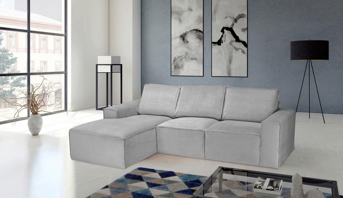 ECKSOFA Hellgrau Chenille  - Hellgrau/Schwarz, KONVENTIONELL, Kunststoff/Textil (168/272cm) - Carryhome