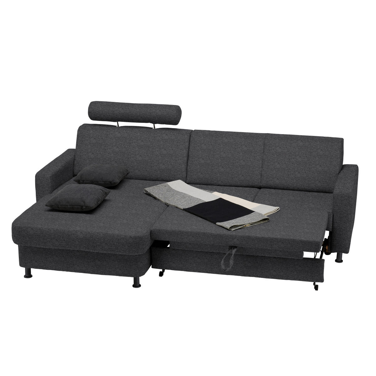 ECKSOFA in Webstoff Dunkelgrau  165/257 cm  - Dunkelgrau/Schwarz, Design, Kunststoff/Textil (165/257cm) - Xora