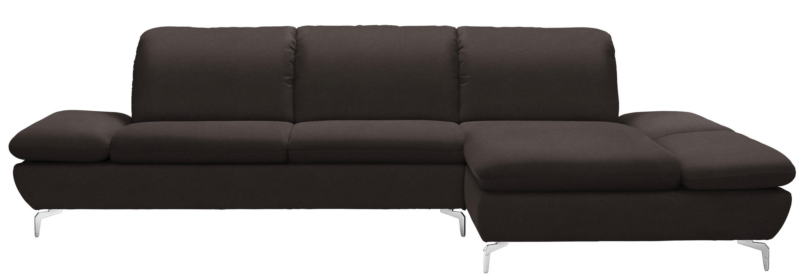 ECKSOFA in Echtleder Dunkelbraun  - Dunkelbraun/Silberfarben, Design, Leder/Metall (315/200cm) - Chilliano