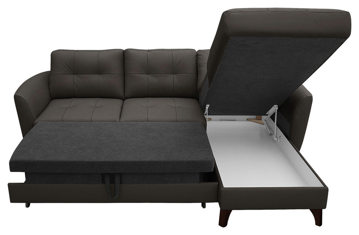 ECKSOFA Dunkelbraun Echtleder Lederlook  - Dunkelbraun/Buchefarben, Design, Leder/Holz (238/168cm) - Livetastic