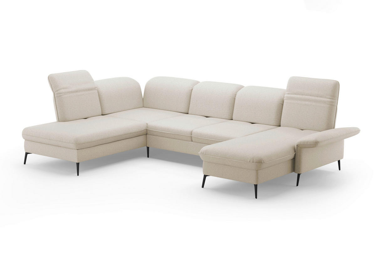 WOHNLANDSCHAFT in Flachgewebe Creme  - Creme/Schwarz, Konventionell, Textil/Metall (231/359/198cm) - Sit & More