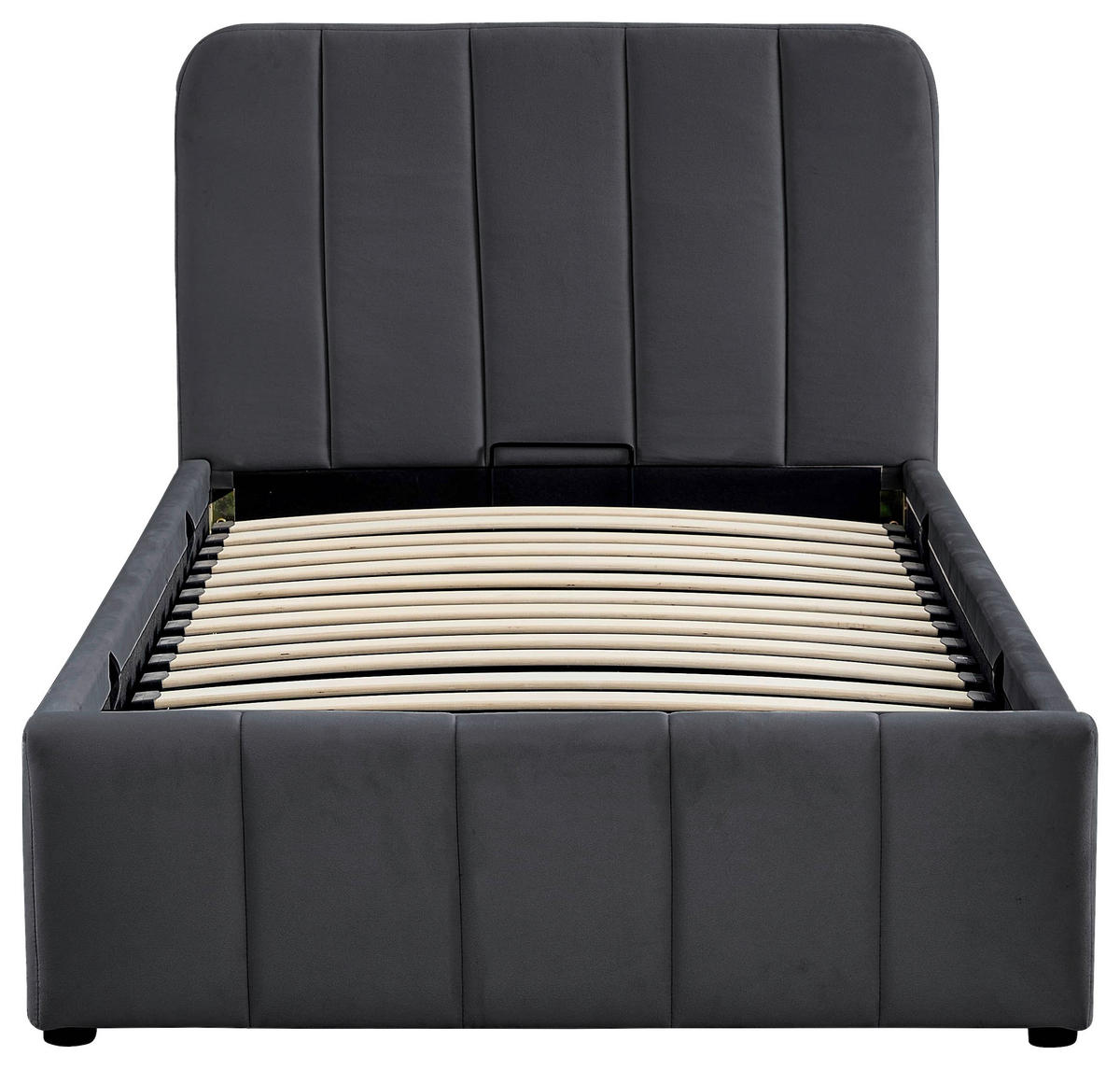 POLSTERBETT 90/200 cm, inkl. gepolstertes Kopfteil, Lattenrost, Bettkasten,  in Grau  - Schwarz/Naturfarben, Design, Holz/Kunststoff (90/200cm) - Boxxx