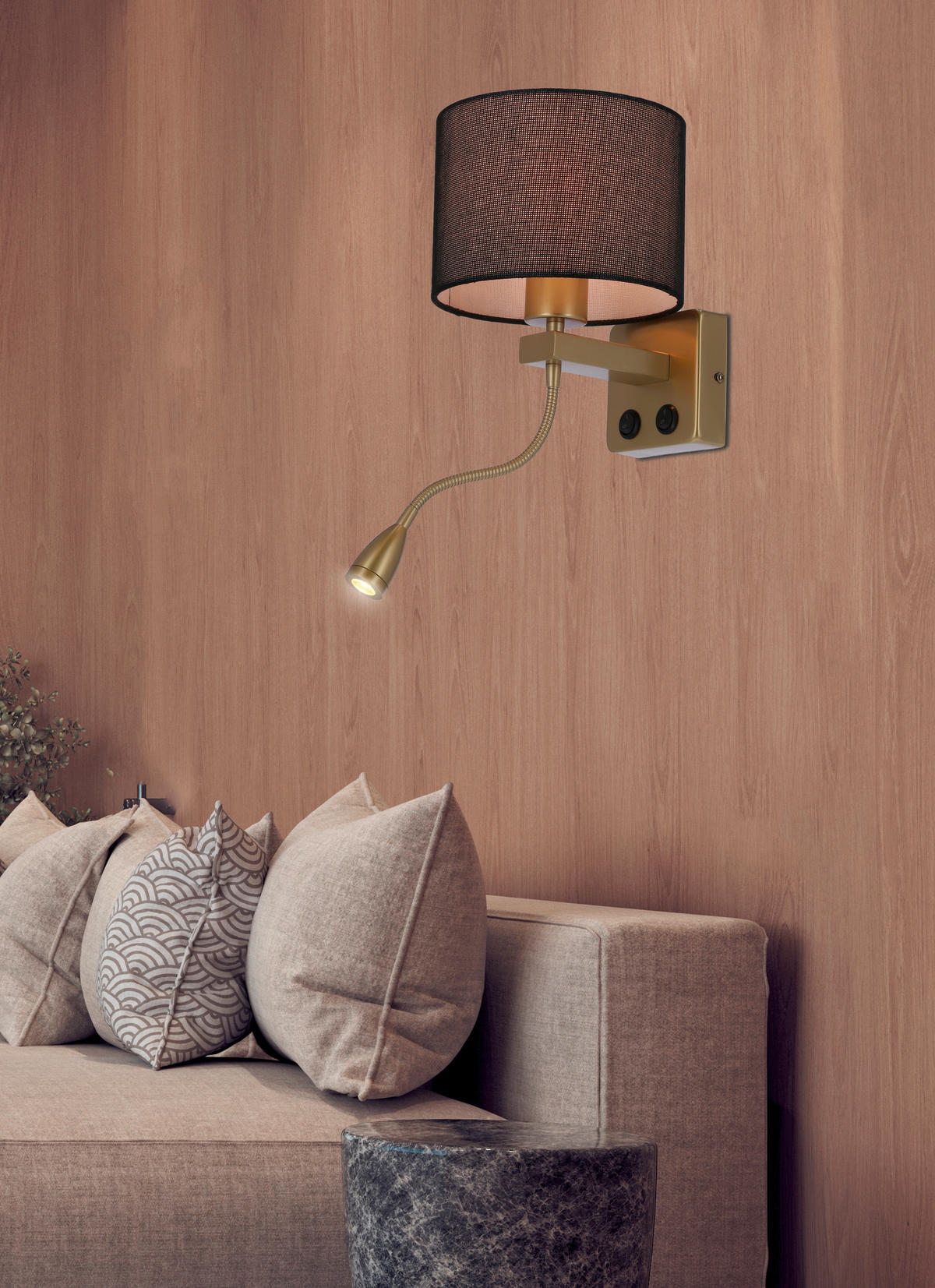 VÄGGLAMPA Polo 18/22/44 cm   - svart/guldfärgad, Basics, metall/plast (18/22/44cm)