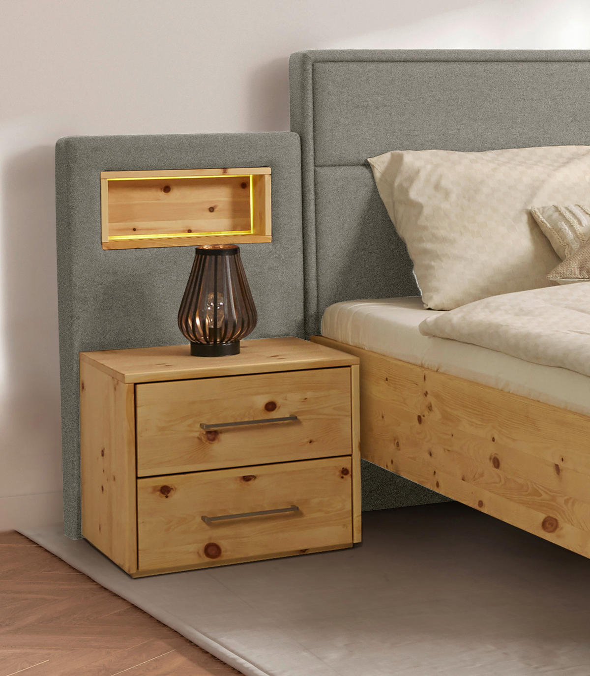 BETT 200/200 cm  Zirbelkieferfarben, Greige   - Greige/Zirbelkieferfarben, Natur, Holz/Textil (200/200cm) - Valnatura