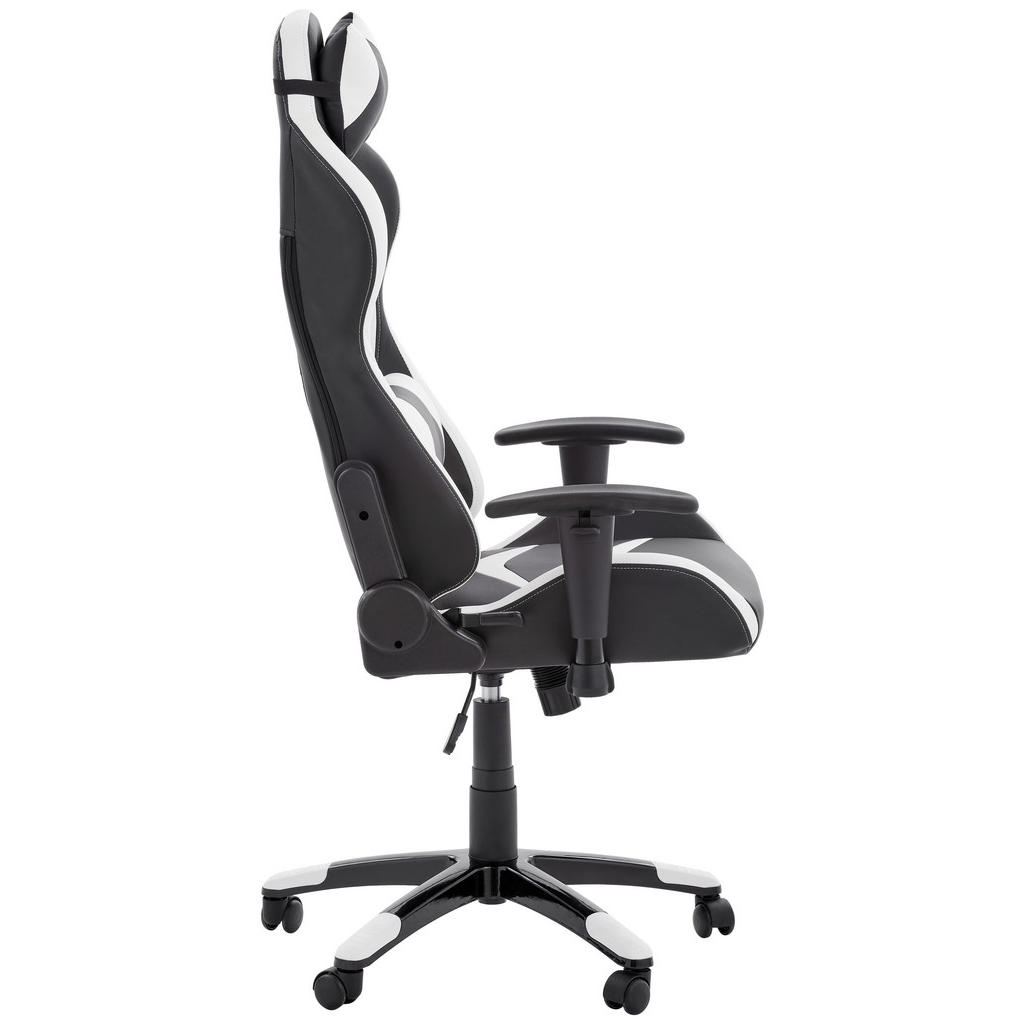 Thumbnail - Hom`in Gamingstuhl, Schwarz, Weiß, Metall, Kunststoff, Textil, Drehkreuz, 68x124-134x59 cm, Sitzfläche 360° drehbar, ink...