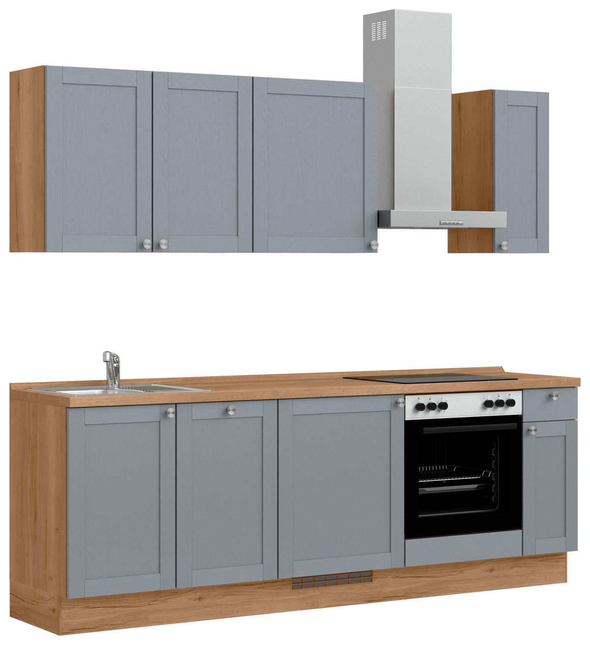 KÜCHENLEERBLOCK Frame 240 cm  in Eichefarben, Blaugrau  - Edelstahlfarben/Eichefarben, MODERN, Holzwerkstoff/Metall (240cm) - Nobilia