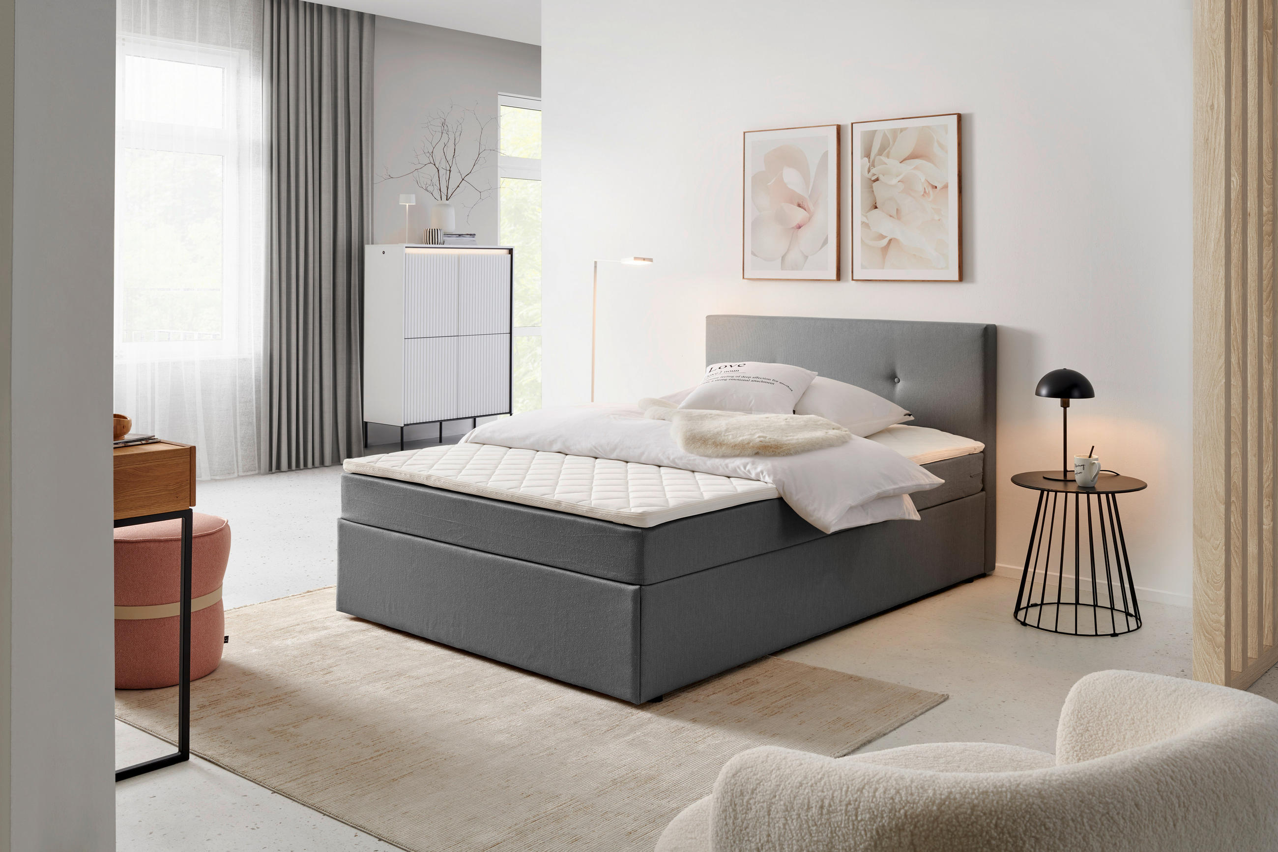 PAT TIP BOXSPRING FĂRĂ ARCURI, 140/200 cm, gri