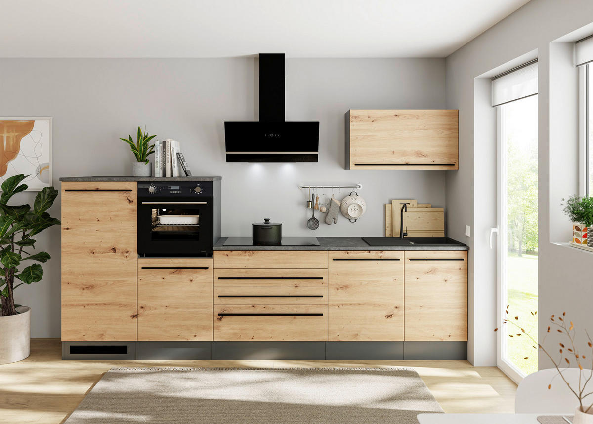 KÜCHENLEERBLOCK  in Eiche Artisan  - Anthrazit/Schwarz, Basics, Holzwerkstoff/Kunststoff (320cm) - P & B