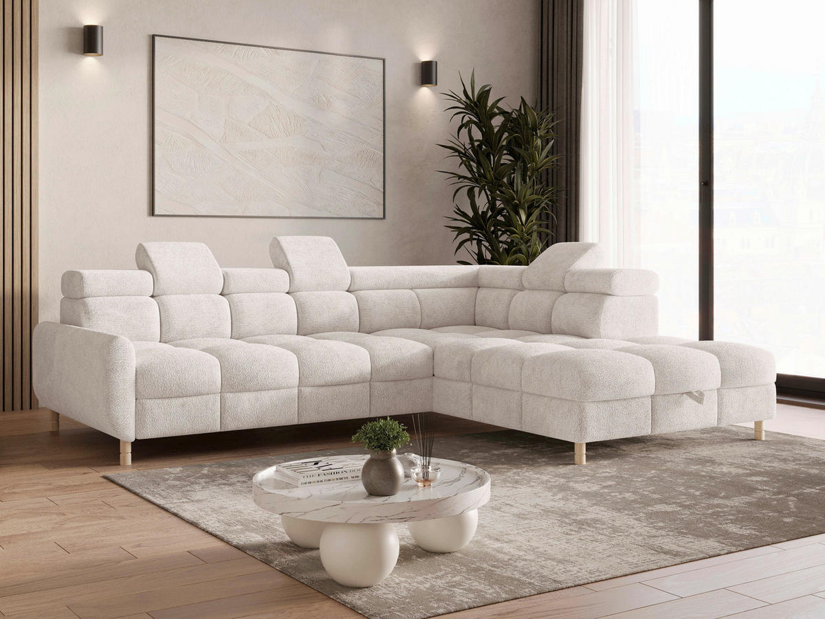 ECKSOFA BUN in Bouclé Weiß  - Elfenbein/Weiß, Design, Holz/Textil (276/209cm) - MID.YOU