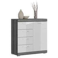 KOMODA, tmavě šedá, vysoce lesklá bílá, 80/85/37 cm - tmavě šedá/barvy chromu, Design, kompozitní dřevo/plast (80/85/37cm) - MID.YOU