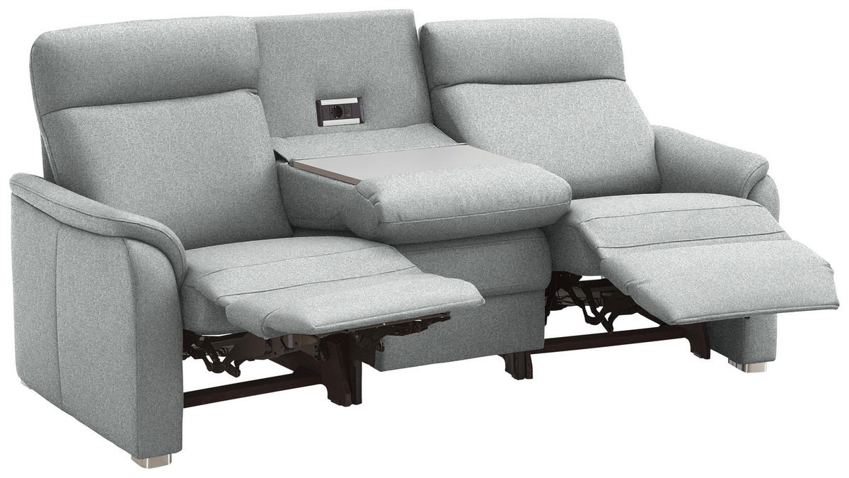 TRAPEZSOFA  in Flachgewebe Hellgrau  - Hellgrau/Alufarben, KONVENTIONELL, Textil/Metall (218/107/103cm) - Beldomo Comfort