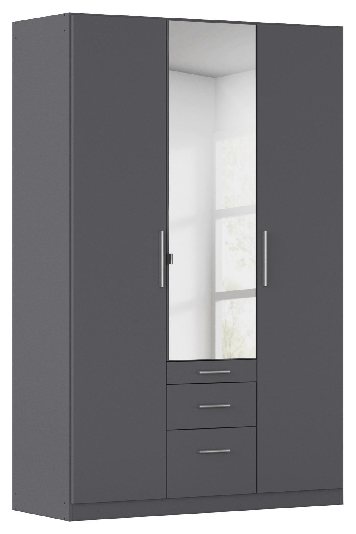 DREHTÜRENSCHRANK 136/197/54 cm,  in Grau, 3-türig  - Alufarben/Grau, KONVENTIONELL, Glas/Holzwerkstoff (136/197/54cm) - home24