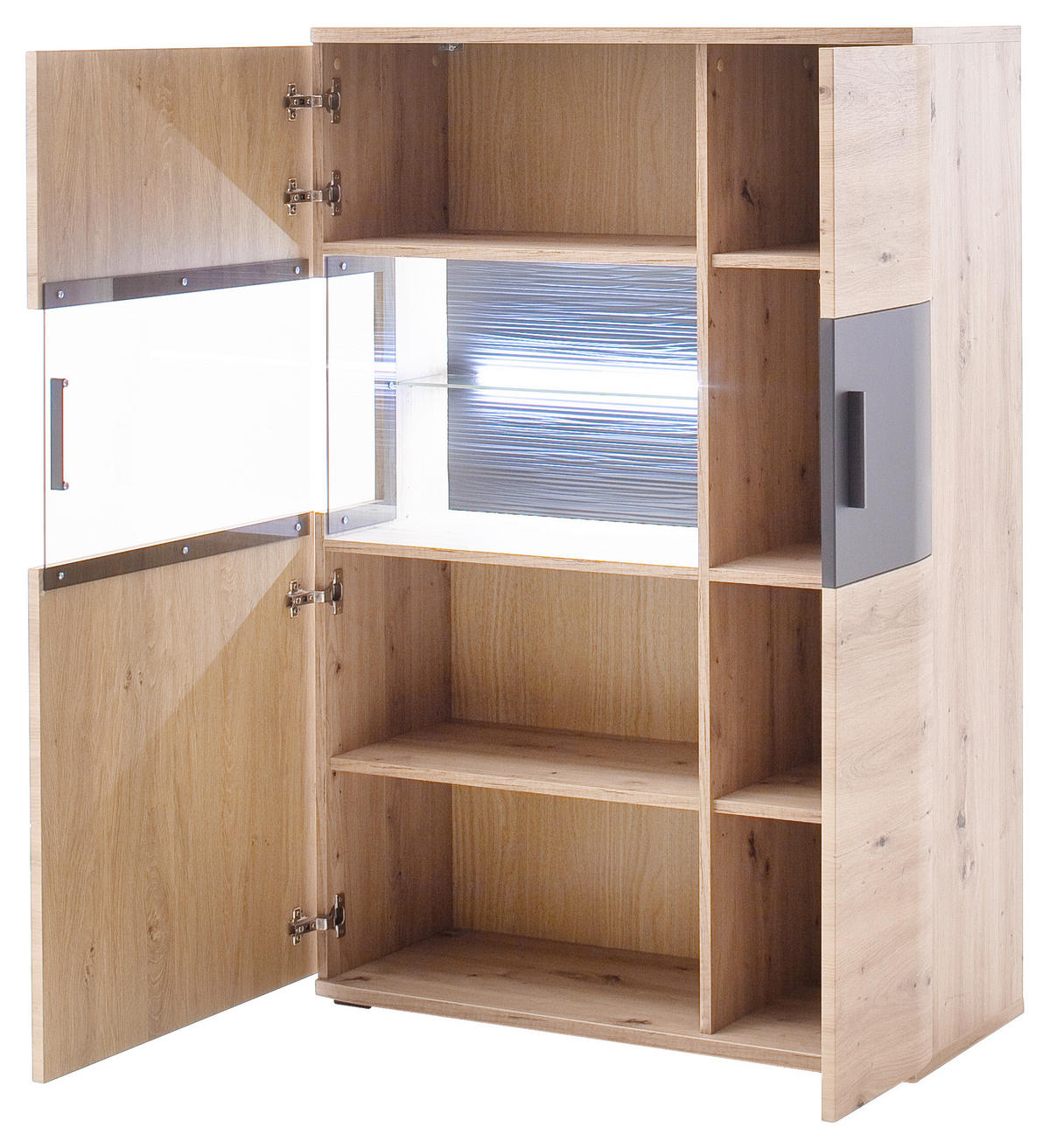 HIGHBOARD ohne Beleuchtung, Kigali  in 90/134/37 cm  - Klar/Eichefarben, Design, Glas/Holzwerkstoff (90/134/37cm) - Livetastic