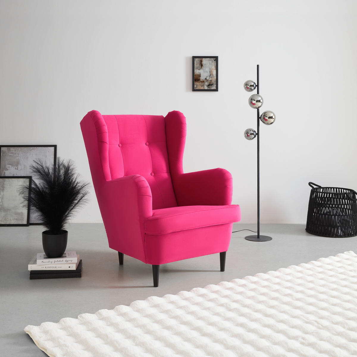 FÅTÖLJ i textil, trämaterial pink  - pink/svart, trämaterial/trä (78/102/98cm) - MID.YOU