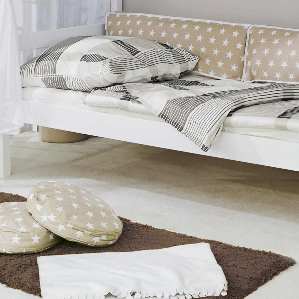 HIMMELBETT 90/200 cm  in Weiß, Beige  - Beige/Weiß, MODERN, Holz (90/200cm) - MID.YOU
