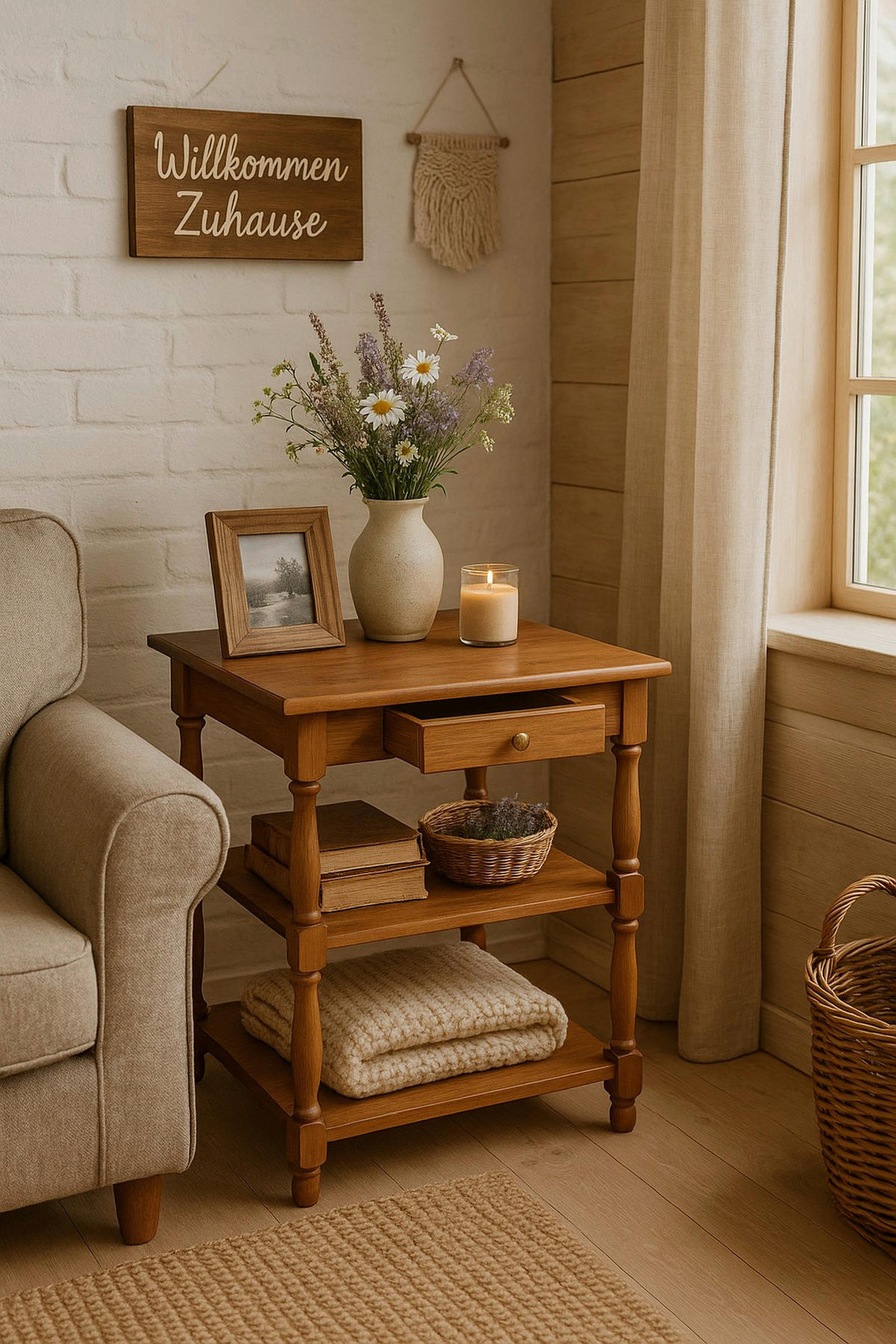 BEISTELLTISCH 48/52/54 cm Kautschukholz massiv Eichefarben rechteckig  - Eichefarben, KONVENTIONELL, Holz/Holzwerkstoff (48/52/54cm) - MID.YOU