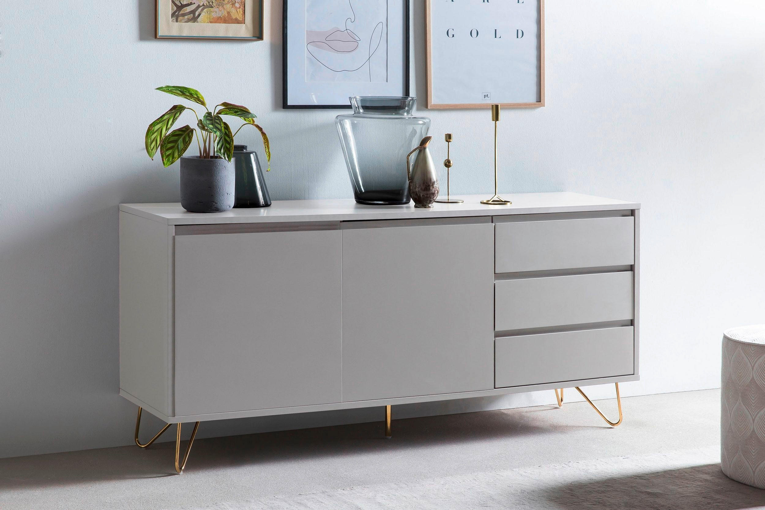 SIDEBOARD 150/70/40 cm  in Weiß  - Messingfarben/Weiß, Design, Holzwerkstoff/Metall (150/70/40cm) - Livetastic