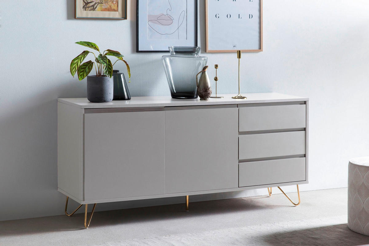 ŠIROKÁ KOMODA, biela, 150/70/40 cm - biela/mosadzná, Design, kov/kompozitné drevo (150/70/40cm) - Livetastic