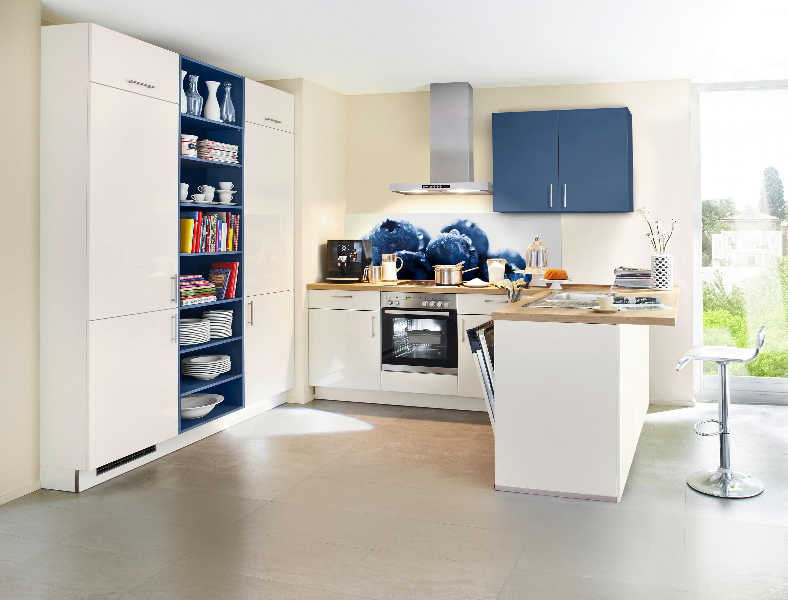 EINBAUKÜCHE   - Blau/Weiß, Design, Holzwerkstoff - Dieter Knoll