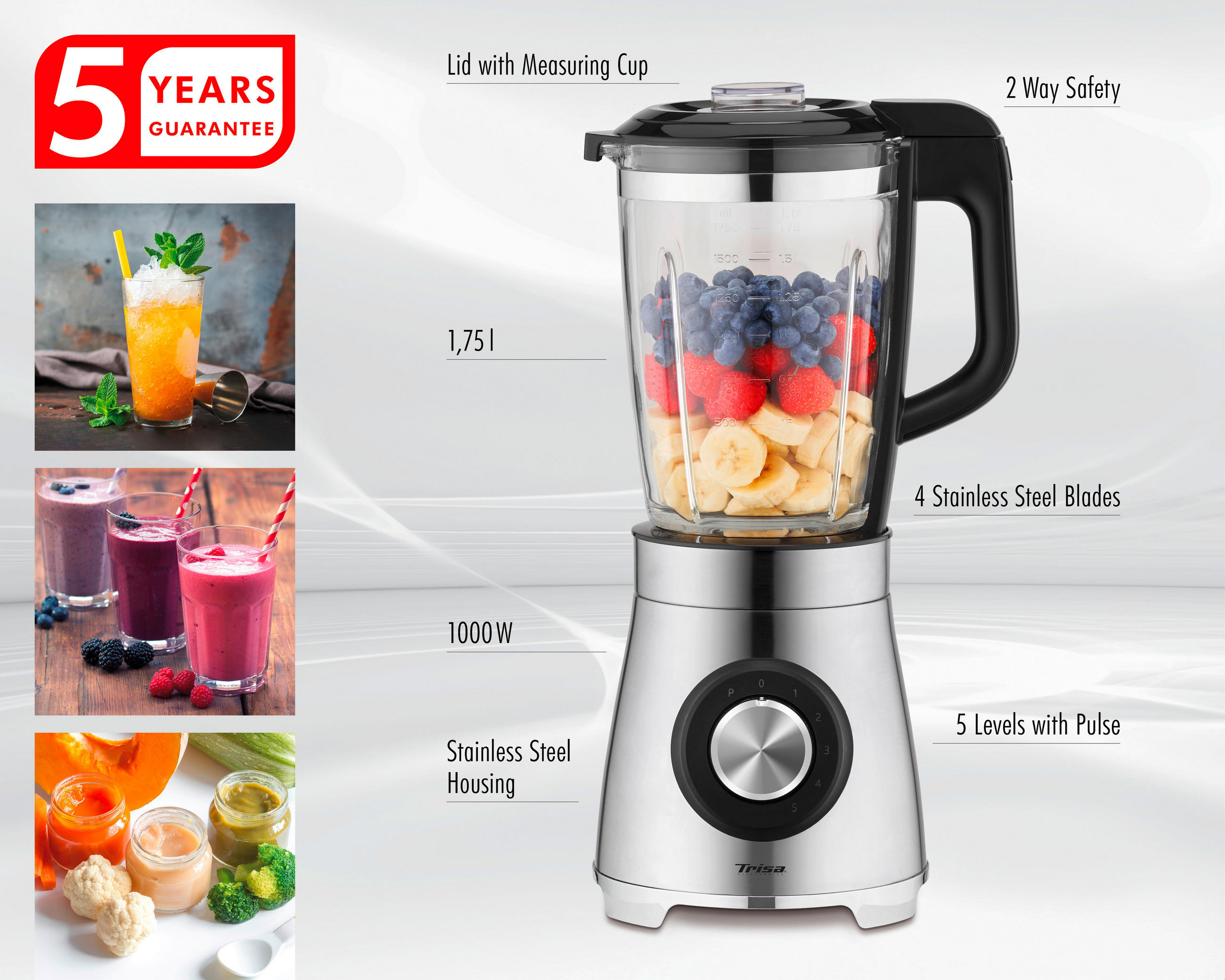 STANDMIXER  - Basics, Metall (24,5/19,5/47,2cm) - Trisa Electronics