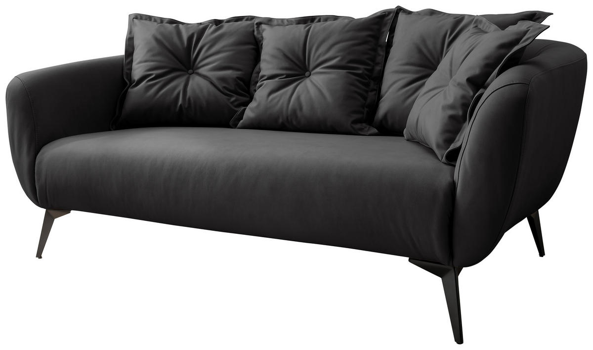 2,5-SITZER in Lederlook Schwarz  - Schwarz, Modern, Textil/Metall (196/94/103cm) - Livetastic