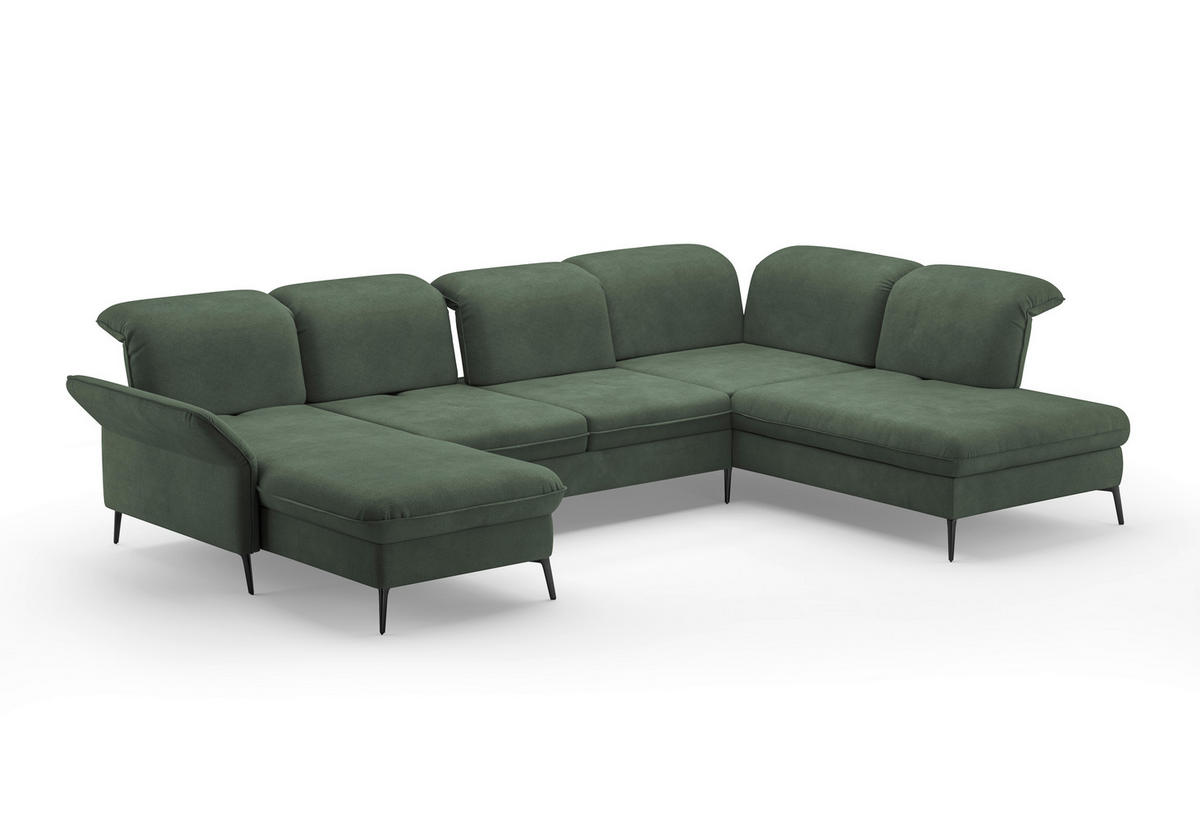 WOHNLANDSCHAFT in Flachgewebe Grün  - Schwarz/Grün, Konventionell, Textil/Metall (198/359/231cm) - Sit & More