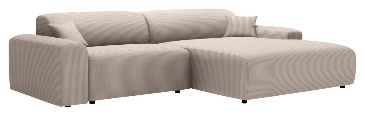 ECKSOFA in Velours, Feincord Beige  - Beige/Schwarz, Design, Kunststoff/Textil (292/178cm) - Livetastic