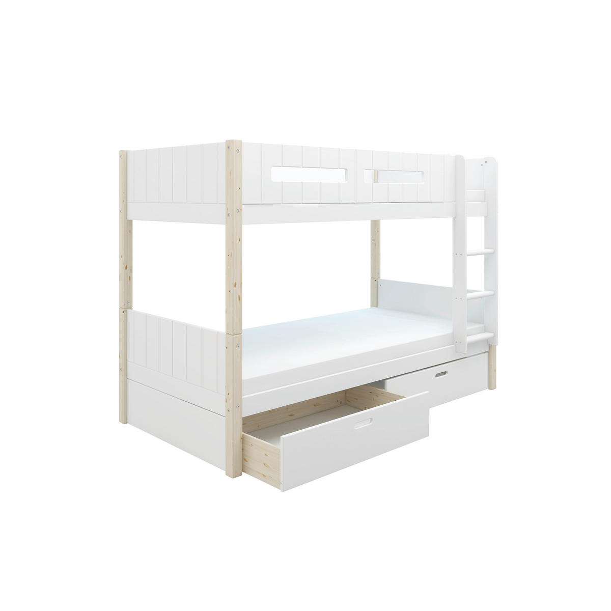 ETAGENBETT 90/200 cm,  in Absturzsicherung, Leiter, Rollroste, Bettschublade  - Naturfarben/Weiß, MODERN, Holz (90/200cm) - Chameo