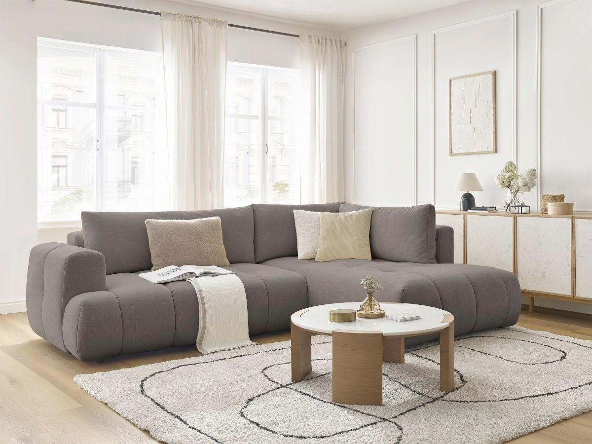 ECKSCHLAFSOFA FUJI Leinenoptik Taupe  inkl.  - Taupe/Schwarz, MODERN, Kunststoff/Textil (282/204cm)