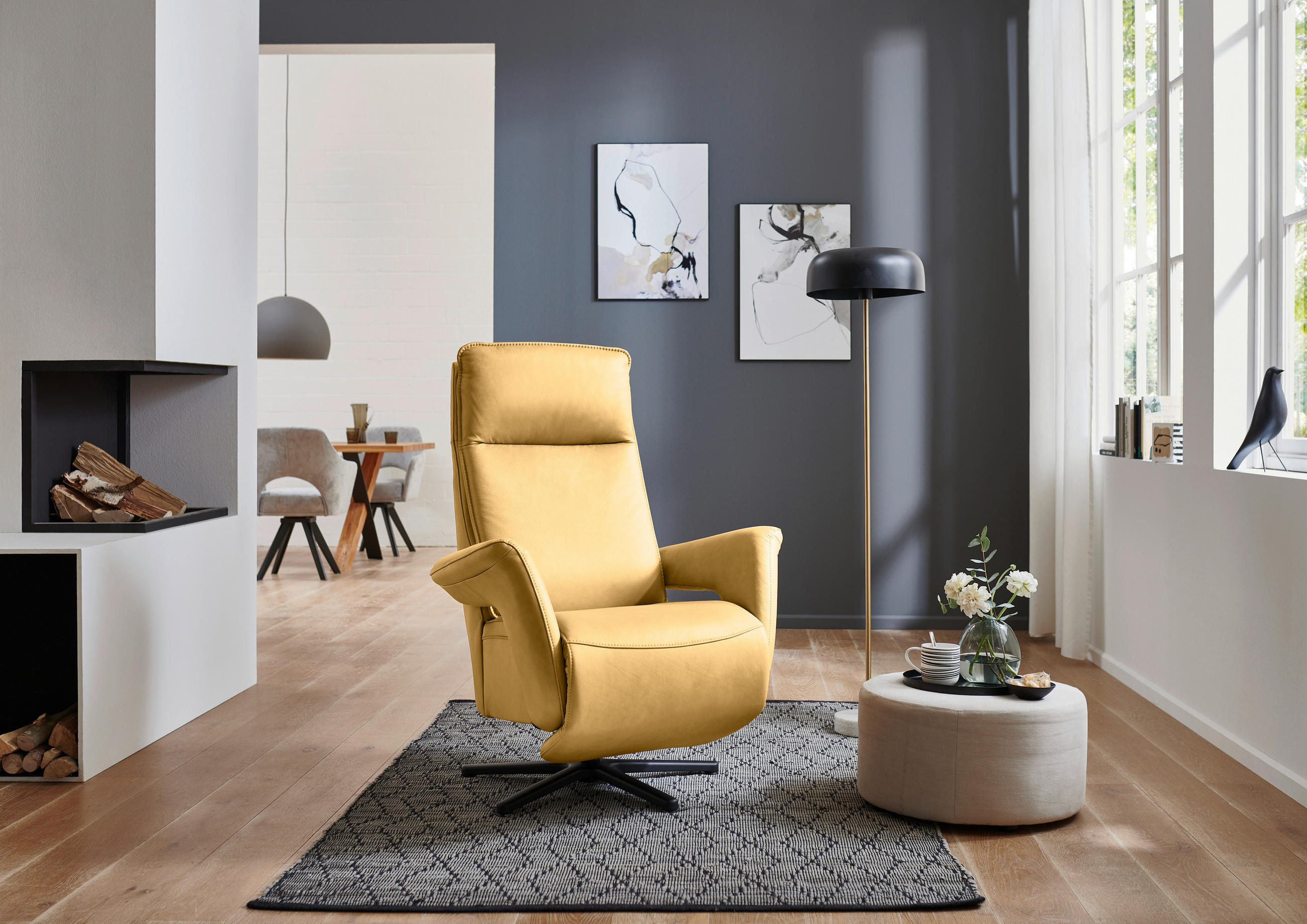 RELAXSESSEL in Leder Gelb  - Gelb/Schwarz, Design, Leder/Metall (83/112/87-174cm) - Valdera