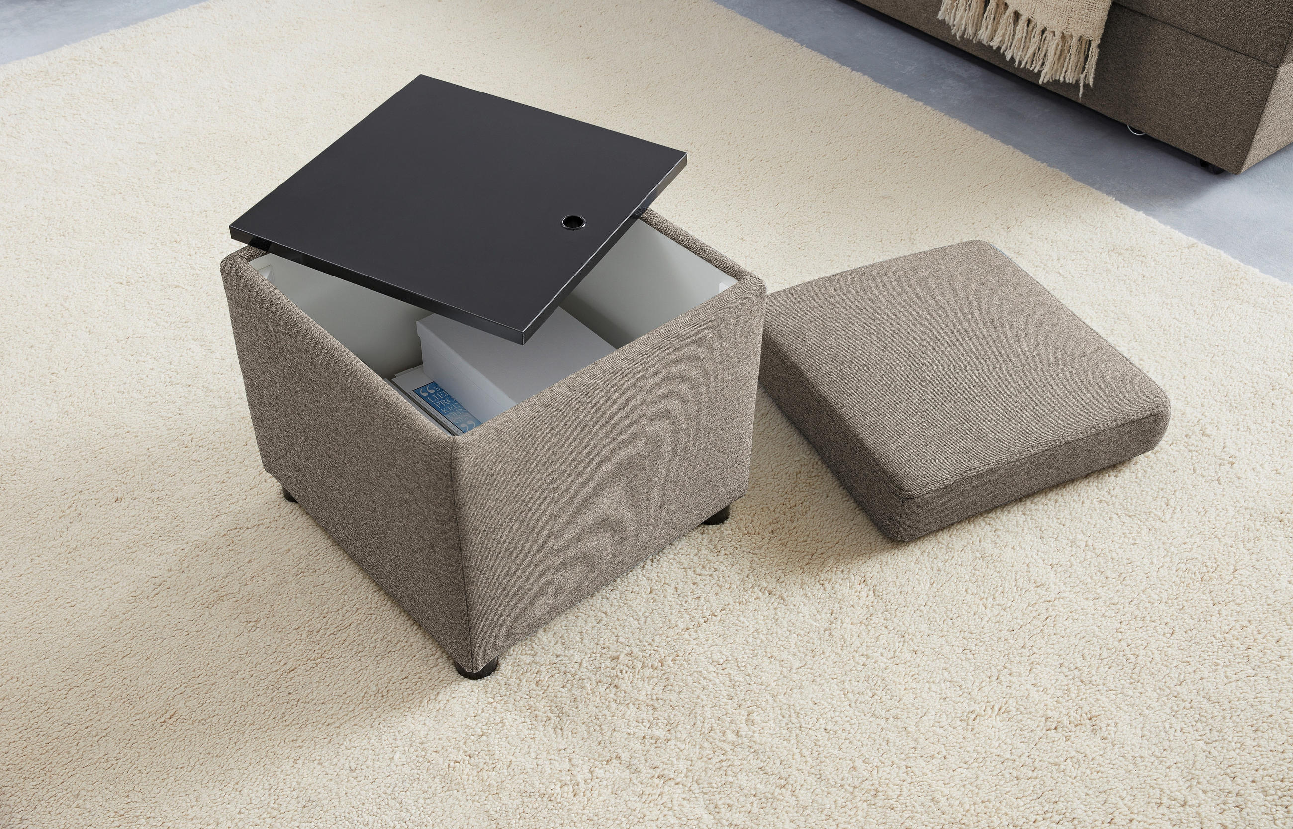 HOCKER Webstoff Hellgrau - Hellgrau/Schwarz, Design, Kunststoff/Textil (45/47/45cm) - LOOKS by W.Joop