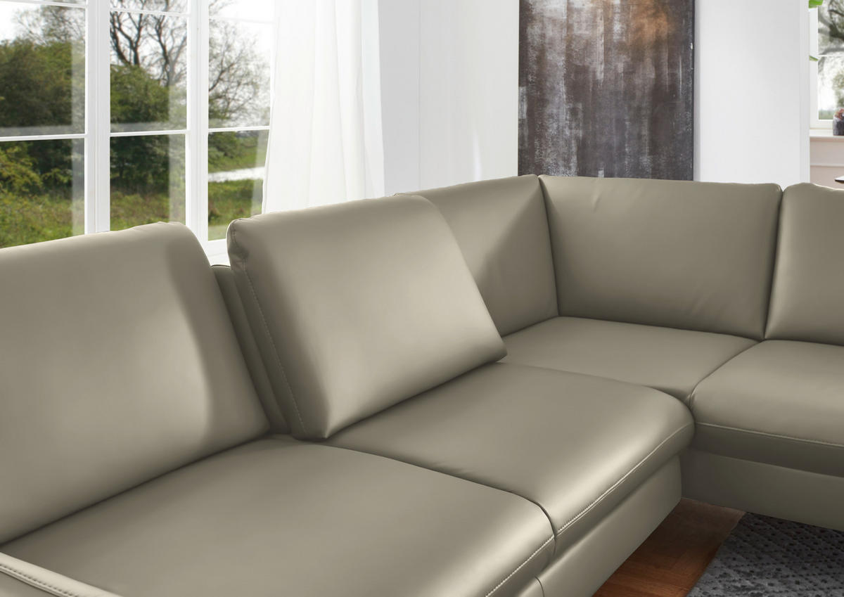 ECKSOFA in Echtleder Ecru  - Ecru/Alufarben, Konventionell, Leder/Metall (284/220cm) - Beldomo Premium
