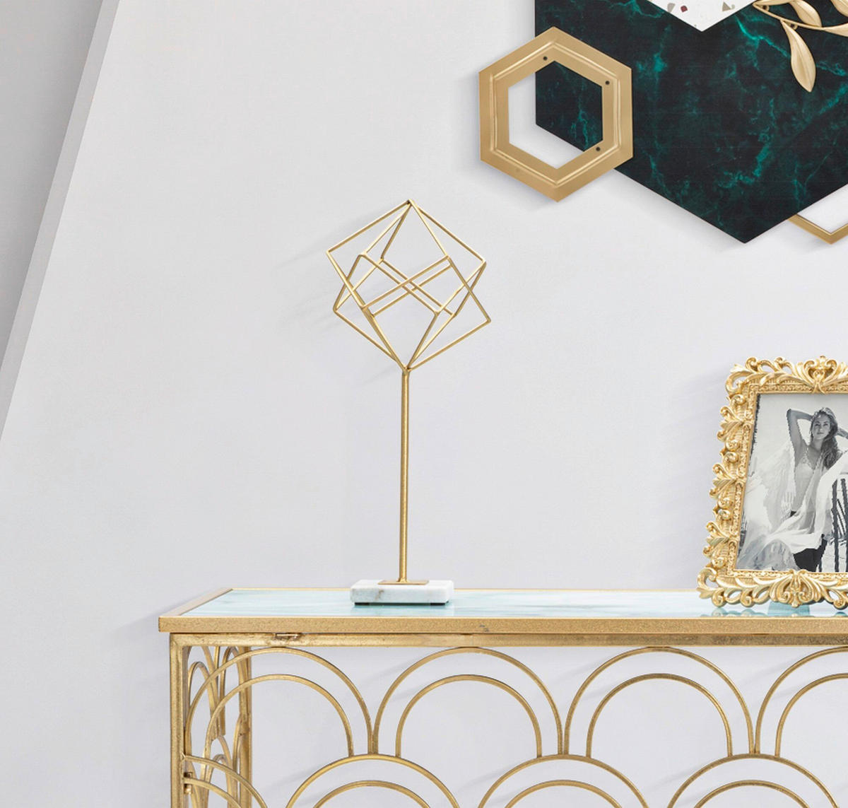 SKULPTUR - Goldfarben/Weiß, Basics, Stein/Metall (16/41.5/18cm)