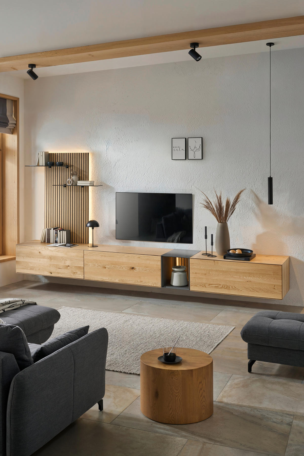 WOHNWAND  in Anthrazit, Eichefarben  403/160/50 cm  - Eichefarben/Anthrazit, Design, Glas/Holz (403/160/50cm) - Dieter Knoll