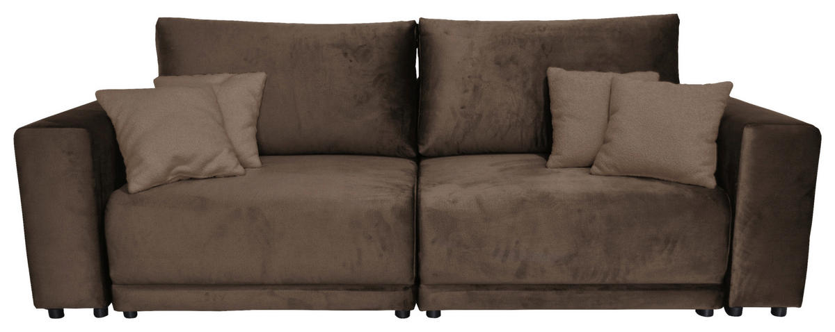 BIGSOFA in Velours Dunkelbraun  - Dunkelbraun/Schwarz, Design, Kunststoff/Textil (256/88/120cm) - home24