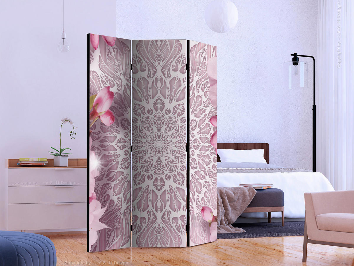 SKÄRMVÄGG  i trä, textil  vit, pink  - vit/pink, Basics, trä/textil (135/172/3cm) - artgeist