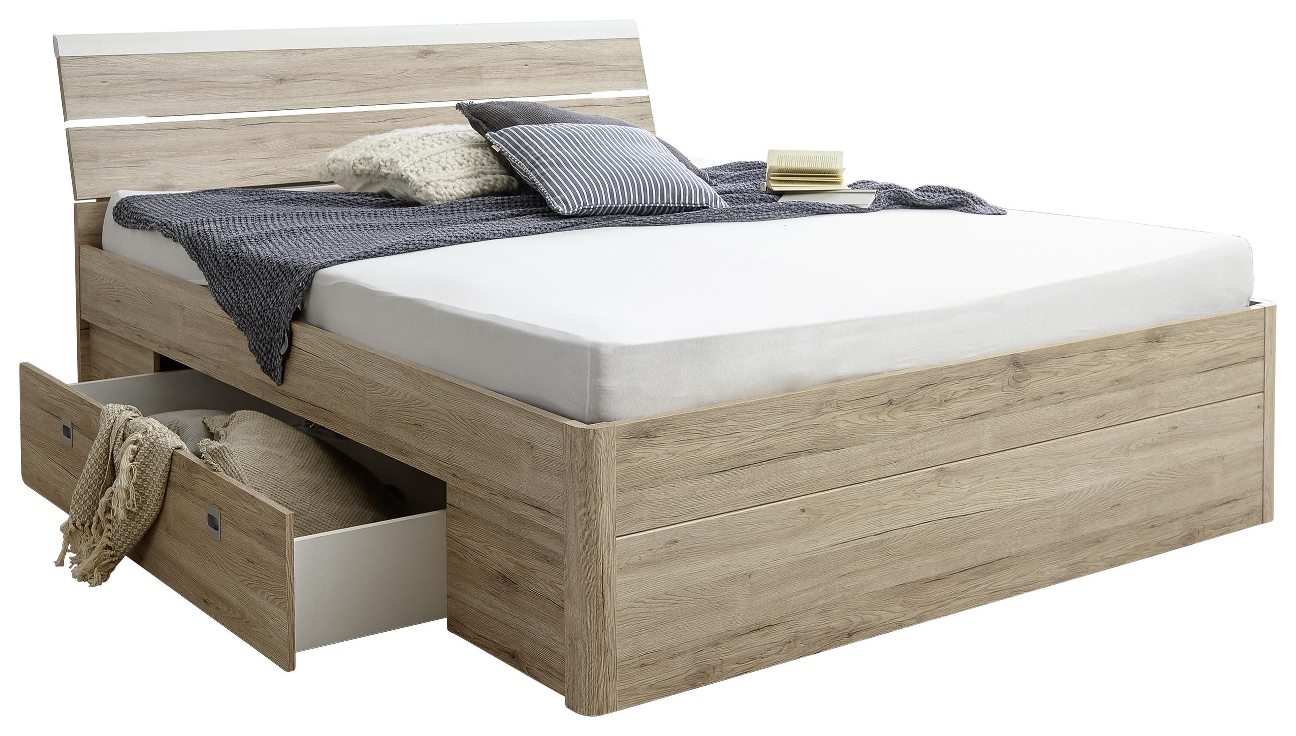 STAURAUMBETT 180/200 cm in Weiß, Eiche San Remo - Eichefarben/Weiß, KONVENTIONELL (180/200cm) - Ti'me