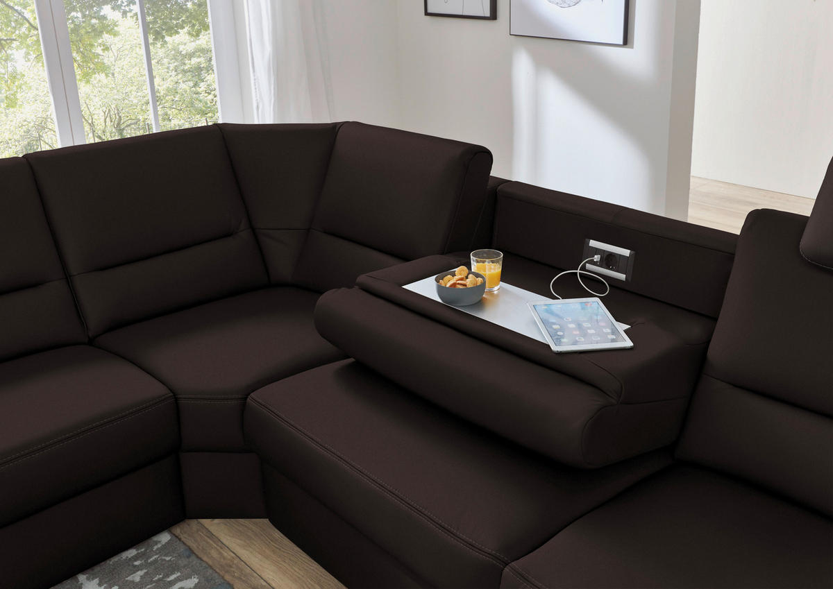 ECKSOFA in Echtleder Dunkelbraun  - Dunkelbraun/Beige, Design, Leder/Metall (249/288cm) - Beldomo Premium